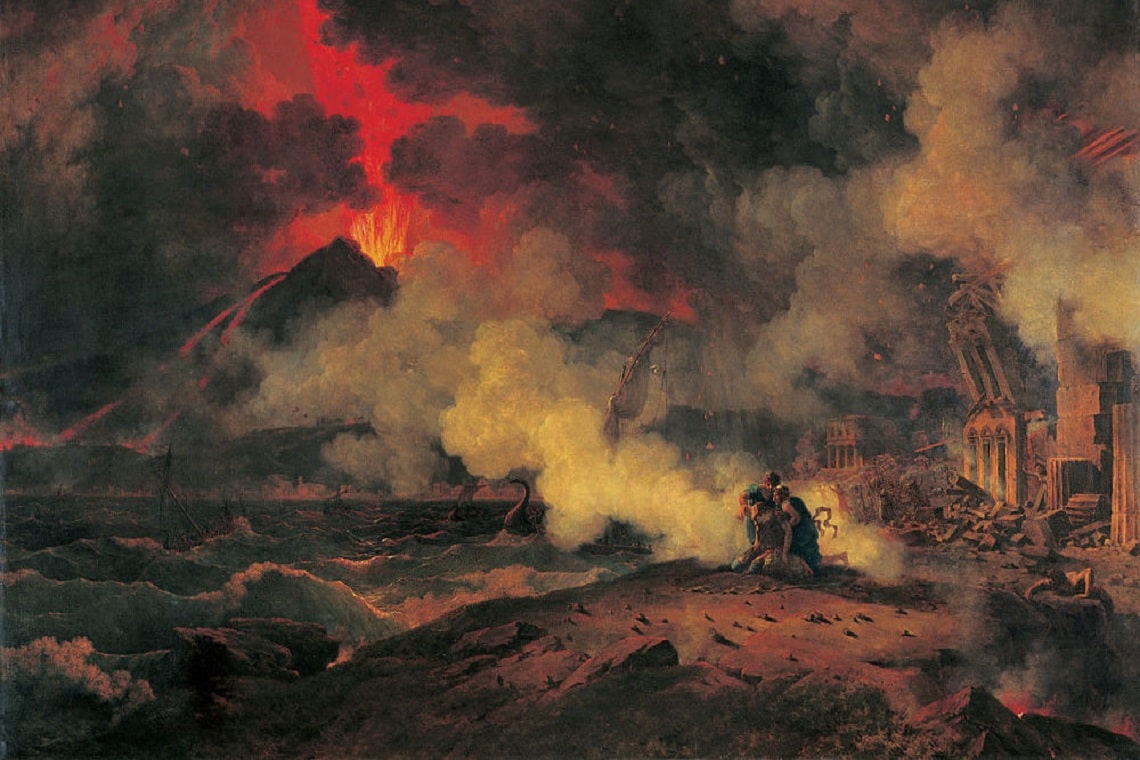 dipinto sull’eruzione del vesuvio del 79 d.C., in cui morì Plinio il Vecchio, autore della storia della natura