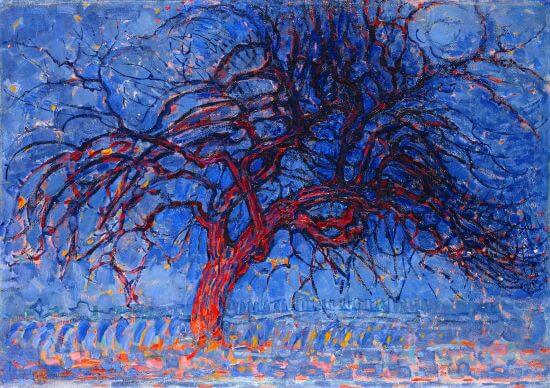 dipinto di piet mondrian raffigurante un albero rosso tra le opere ispirate alla natura