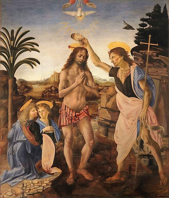 dipinto raffigurante il battesimo di cristo
