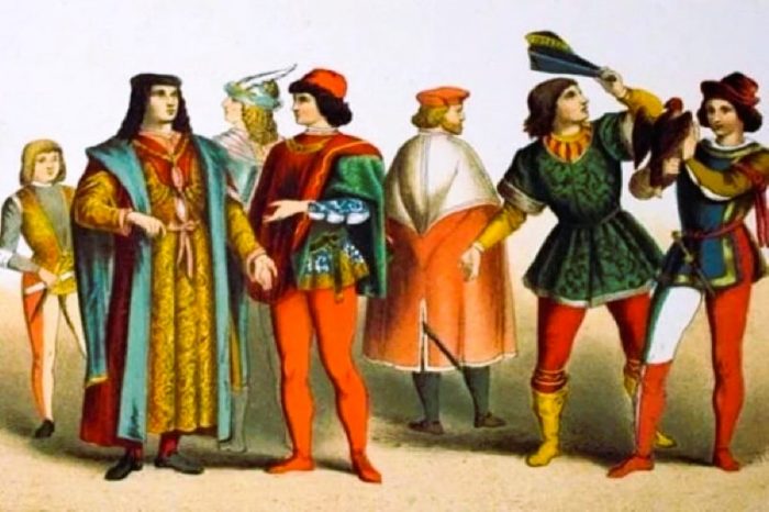 illustrazione raffigurante l'abbigliamento maschile nel medioevo