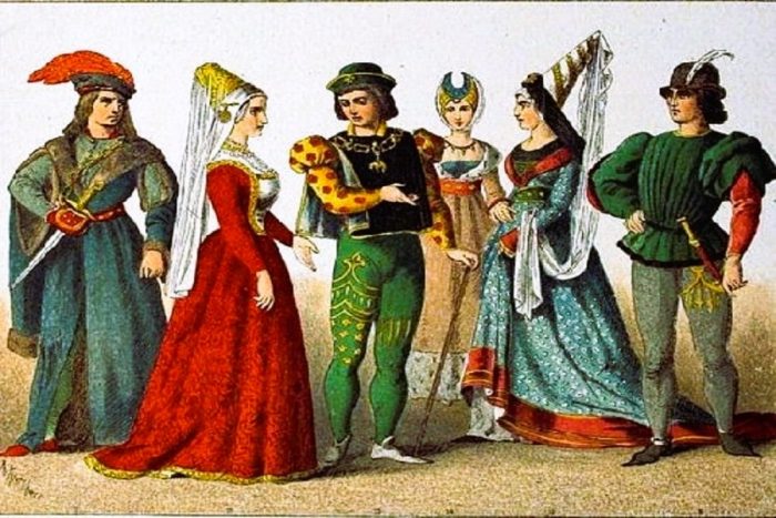 illustrazione raffigurante come ci si vestiva nel medioevo